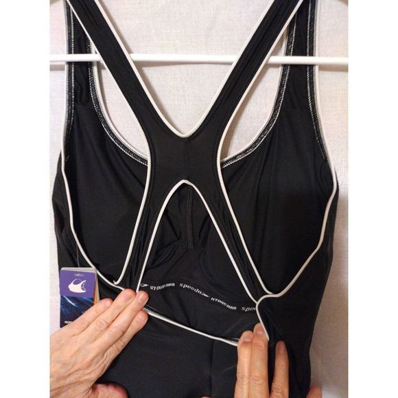 Speedo Swimsuit Women Size 12 Black Hydrobra Powerflex Speedofit Fitness Style - Picture 5 of 8